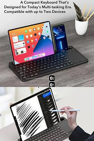 Coverzone Şarjlı Bluetooth TouchPad Türkçe Q Klavye iPad Pro 12.9 Uyumlu Tablet ve Telefon Bağlantı ZR731