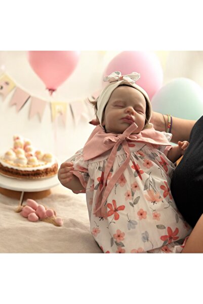 Mama Miel Baby Kare Yaka Pamuklu Zarif Çiçekli Elbise ve Bandana / Special Ed...