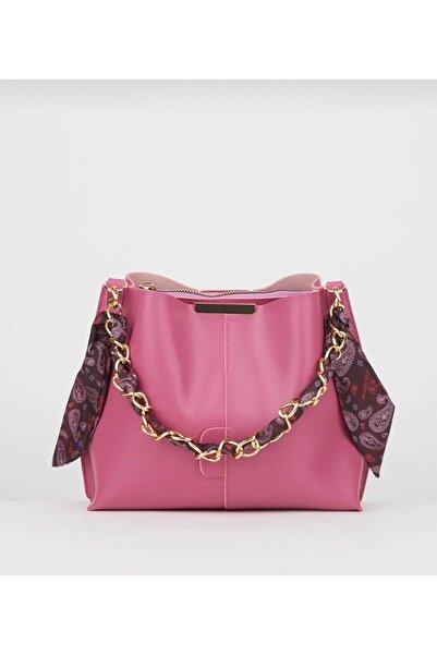 Chocolate Kadın Pembe Fularlı Yumuşak Deri El Ve Omuz Çantası