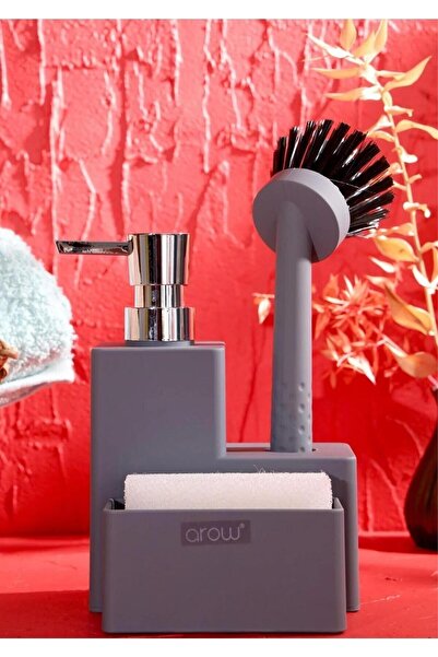 AROW MUBA CONSEPT SPUGNA KARE FIRÇALI MUTFAK SABUNLUK SET GRİ