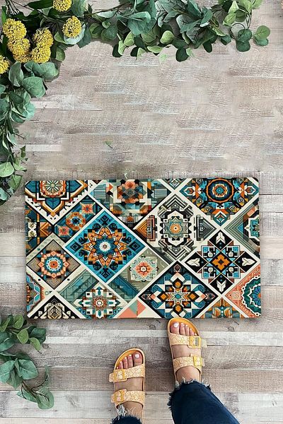 Valerine Life Welcome Door Front Mosaic Patterned Mat - 45x70cm