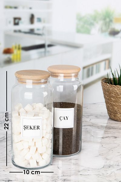 Lizzy 1400 ML Wooden Vacuumed Tea Candy Jar - Glass 2 Pieces with Lids