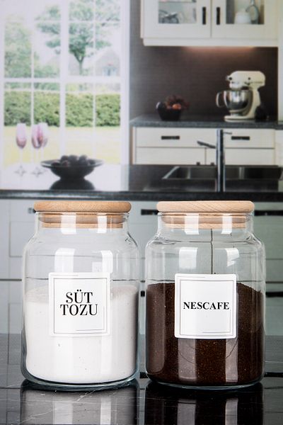 Lizzy 1000 ML NESCAFE MILK POWDER Jar - Wooden Vacuum, Glass with Lid