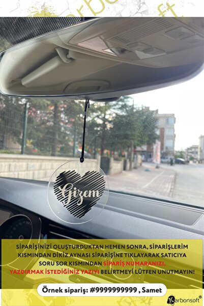 karbonsoft Kişiye Özel Şeffaf Pleksi Araba Dikiz Aynası Süsü - Isim Yazılı Romantik Araba Aksesuarı