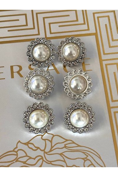 ODDA TASARIM ATÖLYESİ Classic pearl model edge with crystal stones 6-piece set large size