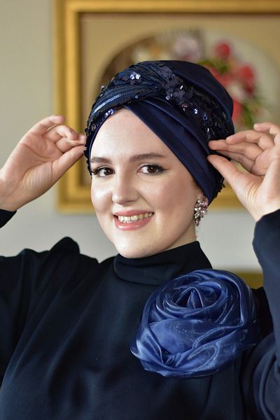 ARTİZİA Sequin detailed unfilled islamic cap, ready wrap, ready turban