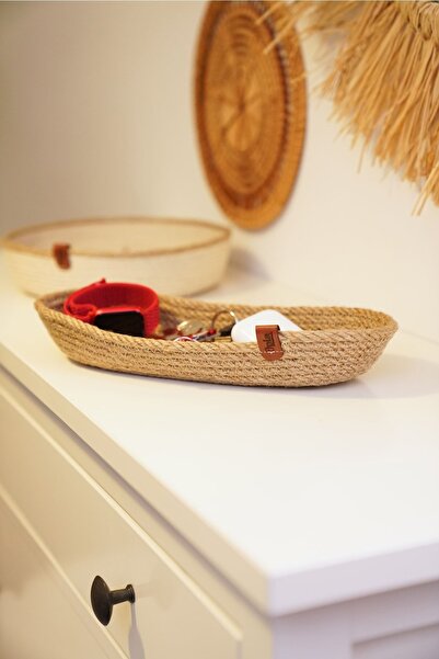 Handmade Opia سلة خوص بيضاوية - صناعة يدوية 100%، جوت، قطن، ديكور نباتي