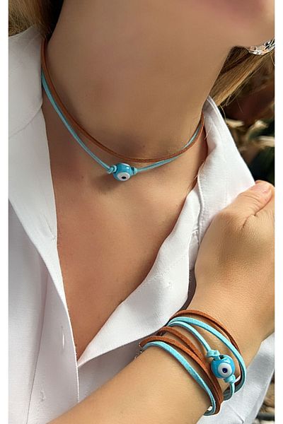 Kutcha Accessories Bodrum Bead Suede Necklace and Bracelet Set