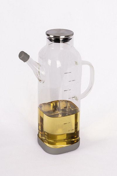 Karçiçeği Home Borosilicate Glass Oil Vinegar with Metal Lid Silicone Base 1000 ml