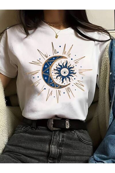 l'eivor Σχέδιο εμπριμέ γυναικείο μπλουζάκι με μοτίβο ματιών και φεγγαριού και...