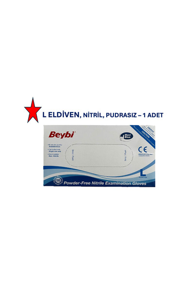 Beybi Eldiven - L Beden, Nitril, Pudrasız
