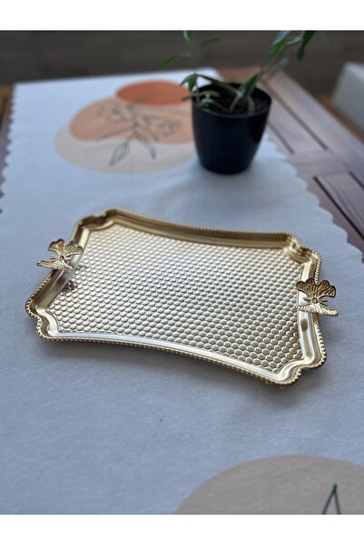 Gold Kelebekli Metal Sunumluk Tepsisi