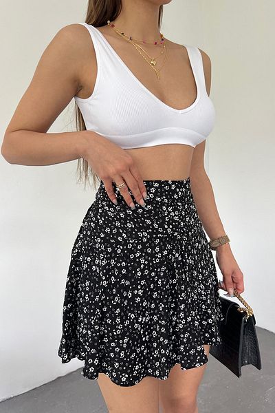Cistern İstanbul Women's Black Ecru Viscose Fabric Summer Shorts Skirt 1905