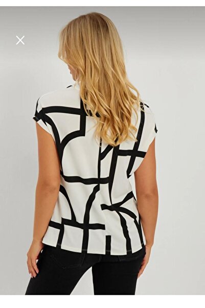Cistern İstanbul Bluză de vară pentru femei cu decolteu în V cu model alb și negru