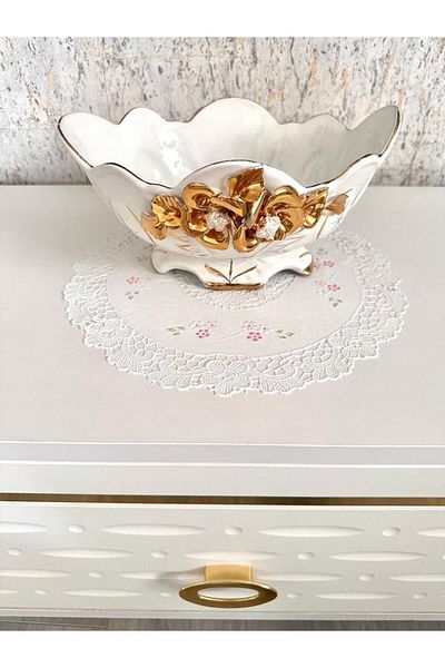LİMAY (6 BUC.) Zestre, măsuță de cafea, husă noptieră - Husă din PVC cu aspect de broderie din dantelă - 30 cm