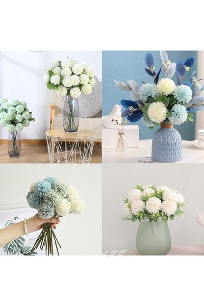 MD Aspiz Flowers 7 Adet Yapay Lüx Krizantem Kartopu (22CM) __ Gelin Buketi Kasımpatı Karanfil Bitki Sarmaşık Kokina