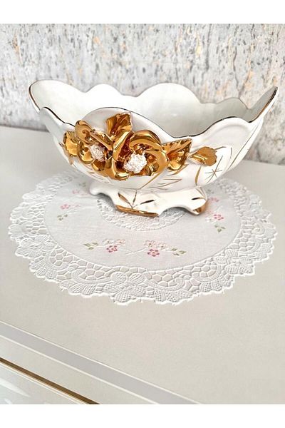 LİMAY (6 BUC.) Zestre, măsuță de cafea, husă noptieră - Husă din PVC cu aspect de broderie din dantelă - 30 cm