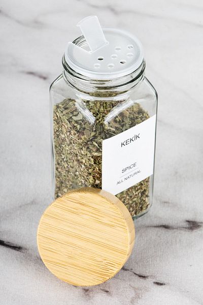 DNS HOME 12-Piece Bamboo Lid Glass Spice Holder Set with Label Glass Square Spice Holder