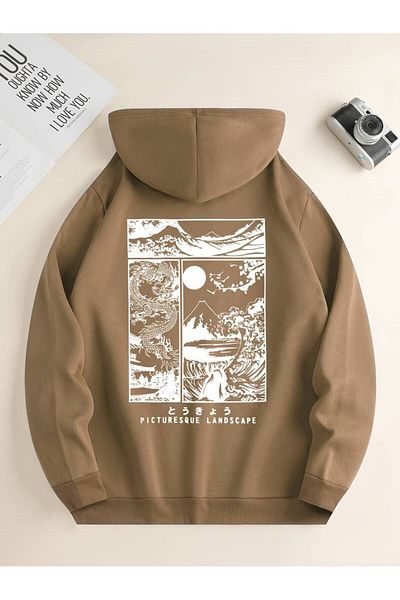 AMMA Unisex Anime Dragon με μοτίβο Oversize Χειμερινό φούτερ με κουκούλα - 3 κλωστές