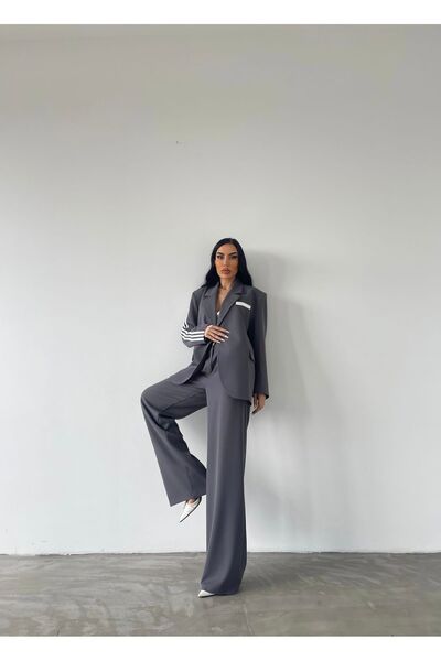 Rabury Butik بدلة سترة بنطلون مخططة بيضاء أنيقة