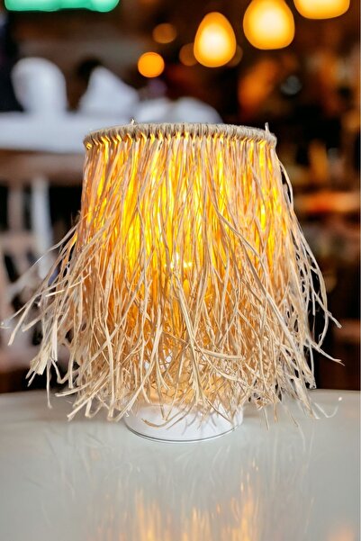 Bubihome Kablosuz Rafya Masa Lambası , Bohem Pilli Gece Lambası, Salaş Led Abajur