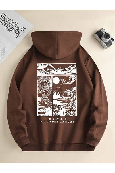 AMMA Unisex Anime Dragon με μοτίβο Oversize Χειμερινό φούτερ με κουκούλα - 3 κλωστές