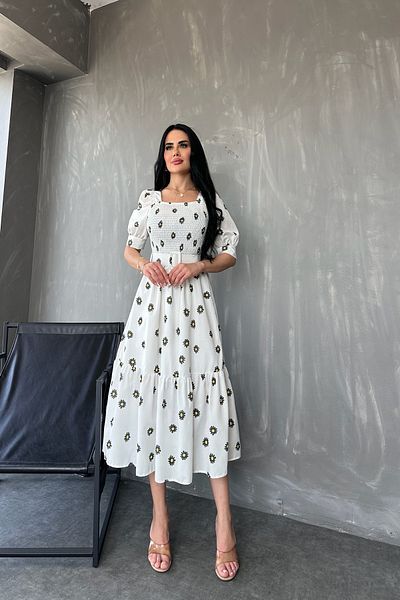 kamacibutik Tesatura Poplin - Rochie de vara cu decolteu patrat si curea cu imprimeu floral