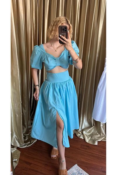 FİOXCO Flora Poplin Crop Top and Skirt Set - Lined
