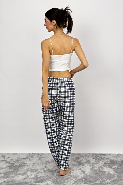 Betimoda Kadın Pamuklu Ekose Desenli Pijama Altı Eşofman Kurdeleli