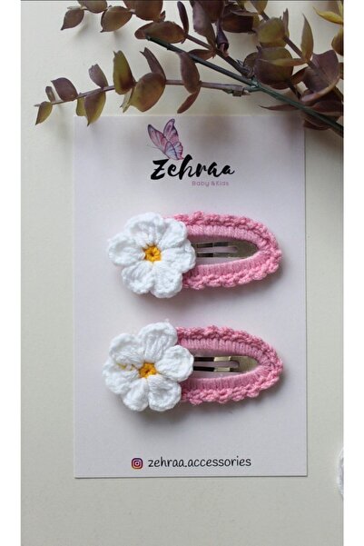 Zehra Aksesuar Daisy Candy Pink Knitted Children's Snap Buckle