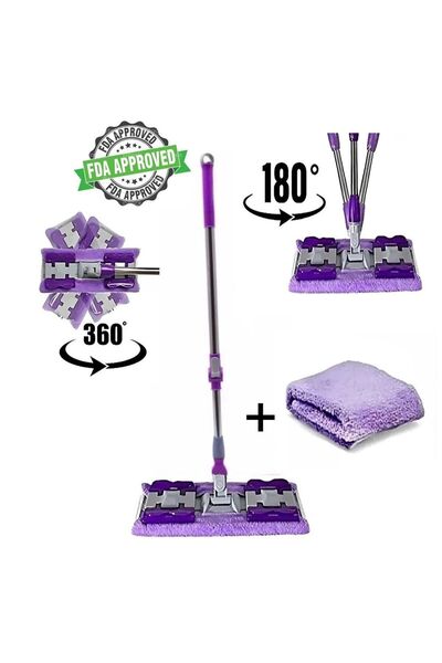 Reidan Mor Mop Yedek Bez Hediyeli Yer Mopu Fayans Duvar Yüzey Temizlik Mikrofiber Paspas Balkon Cam Silme