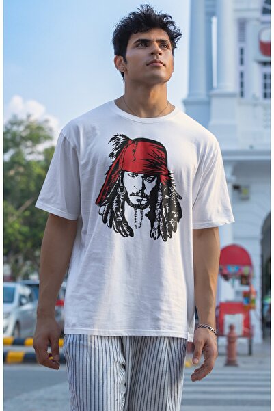 Fuddy Moda Johnny Depp Printed Unisex Captain Jack Sparrow Oversize T-Shirt