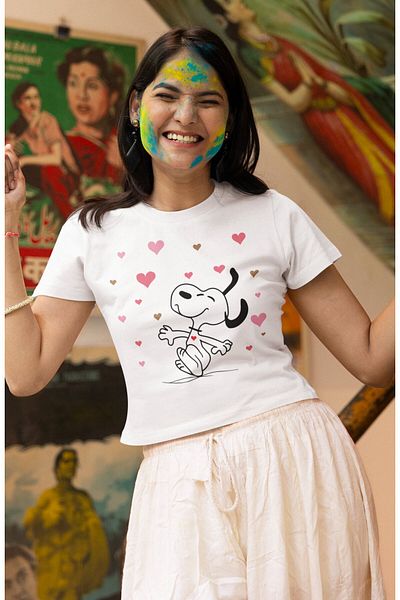 Fuddy Moda Snoppy Printed Heart Crop Top - Μπλούζα με ριγέ στάμπα με φιλμ