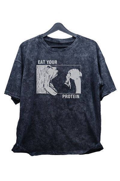 Fuddy Moda Tricou supradimensionat unisex Eat Your Protein - cu text și lavabil, tricou retro cu imprimeu anime AOT