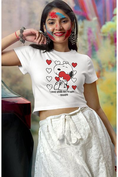 Fuddy Moda Snoppy Printed Text Crop Top - Λατρεύω όταν είσαι εδώ
