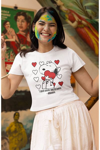 Fuddy Moda Snoppy Printed Text Crop Top - Λατρεύω όταν είσαι εδώ