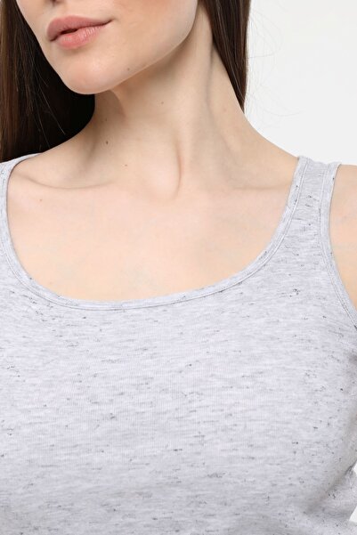 defys Women's U-Neck Zero Sleeve Regular Fit Basic Wide Strap T-Shirt Gray Melange