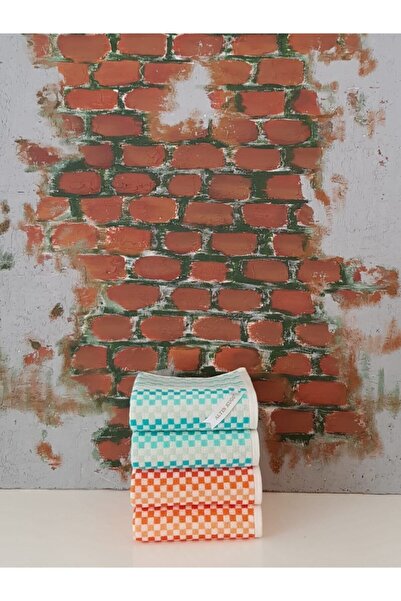 Özdilek 4-Piece Benton Kitchen Towels - Aqua Green Blue and Coral Pink