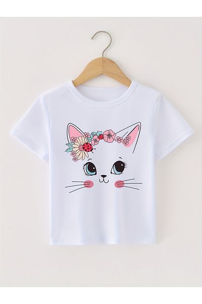 Let's Wear Tricou de bază cu imprimeu pisică pentru fetiță
