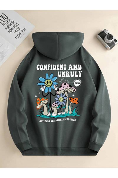 AMMA Φούτερ Unisex Oversize με κουκούλα - 3 κλωστές, εμπριμέ, χειμώνας