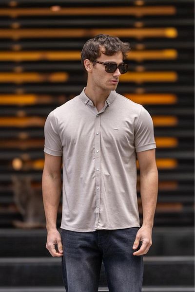 Decas Μπεζ πουκάμισο Slim Fit - Κουμπί με κουμπιά, ΓΑΝΤΙΑ