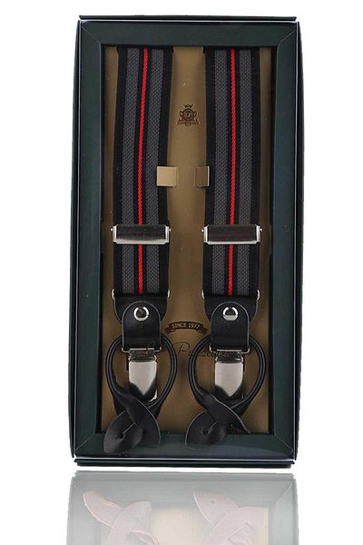 Kravatkolik Smoked Jacquard Leather Trouser Strap - Connected and Button Hole PAN188