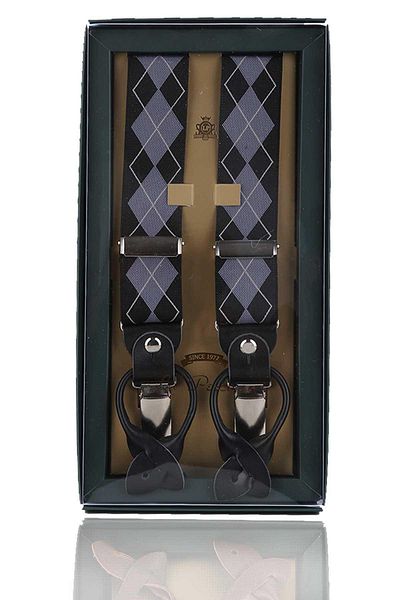 Kravatkolik Black Gray Jacquard Trouser Hanger - Connected Button Holes Pan192