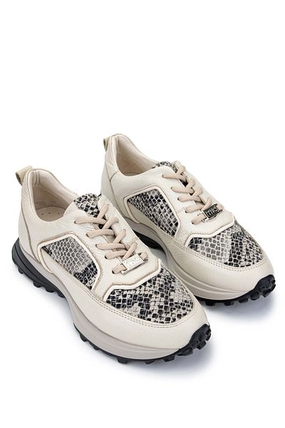 Tamer Tanca Beige Genuine Leather Women's Sneakers - Sports Shoes
