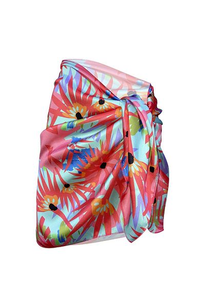 Bolder Sakura Pink Gerbera Flower Satin Sheer Pareo (147*55)