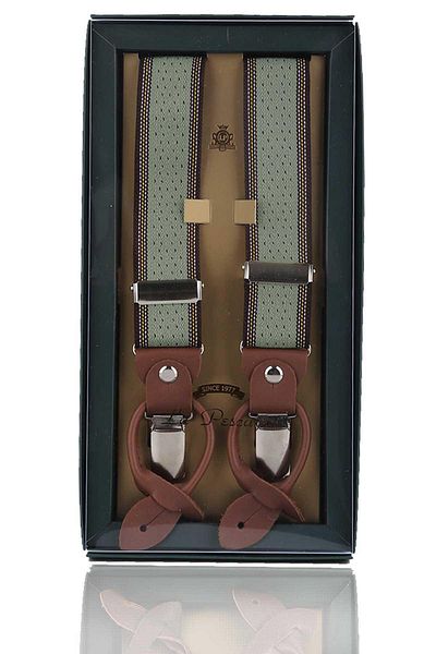 Kravatkolik Green Jacquard Leather Trouser Strap - Connected and Button Hole PAN180