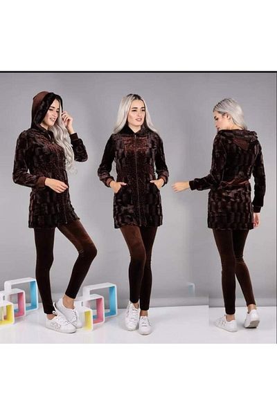 skycott Velvet Plush Combination Hooded Tunic Tights Tracksuit Set