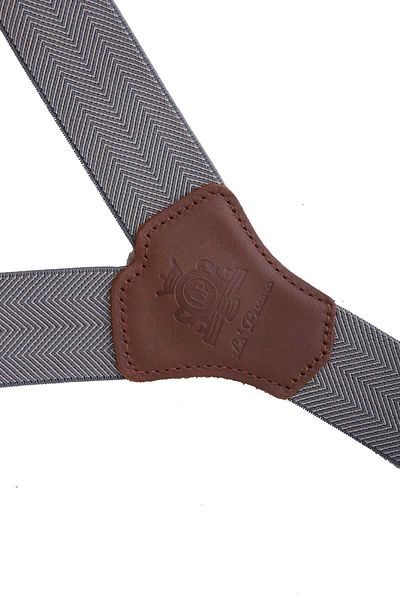 Kravatkolik Gray Jacquard Leather Trouser Strap - Connected Button, Perforated PAN187