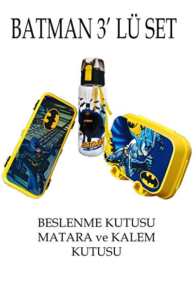 Calke Batman Çocuk Beslenme Kutusu Matara Kalem Kutusu 3' Lü Set