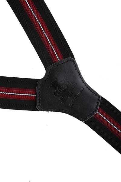 Kravatkolik Black Red Jacquard Leather Trouser Strap - Button Detailed PAN182